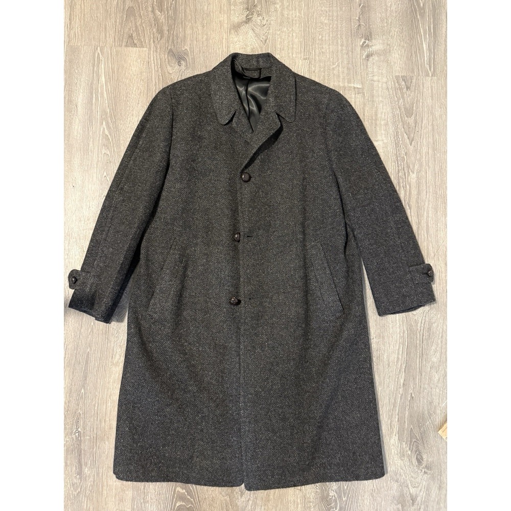 Vtg Harris Tweed wool‎ handwoven tweed Kynoch herringbone charcoal over coat L